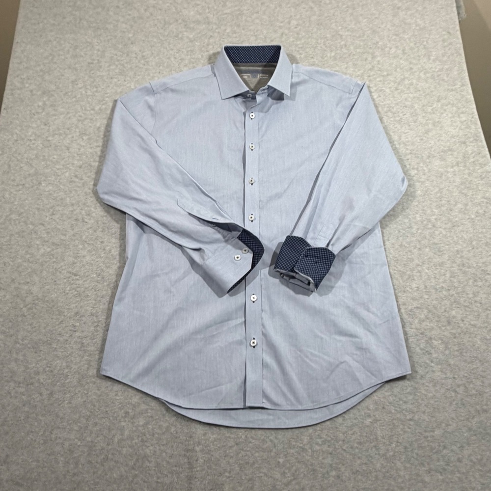 Twillory Dress Shirt Mens 15.5 32/33 Blue Performance Trim Fit Stretch